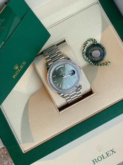 Rolex Day-Date 40 228239 White Gold Green Roman Dial 40mm