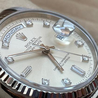 Rolex Day-Date 36 18239 A-Series Silver Diamond Dial White Gold 36mm