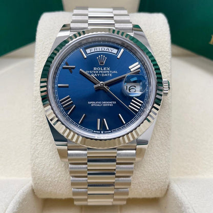 Rolex Day-Date 40 228239 White Gold Blue Roman Dial 40mm