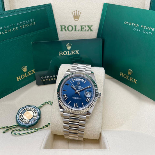 Rolex Day-Date 40 228239 White Gold Blue Roman Dial 40mm