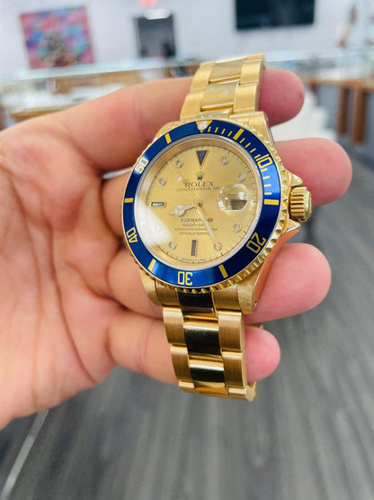Rolex Submariner Date 16618 Factory Serti Diamond Dial 18K Yellow Gold 40mm