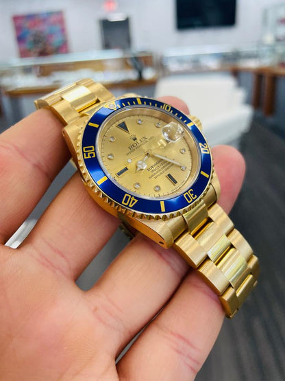 Rolex Submariner Date 16618 Factory Serti Diamond Dial 18K Yellow Gold 40mm