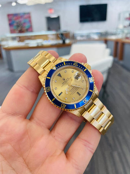 Rolex Submariner Date 16618 Factory Serti Diamond Dial 18K Yellow Gold 40mm
