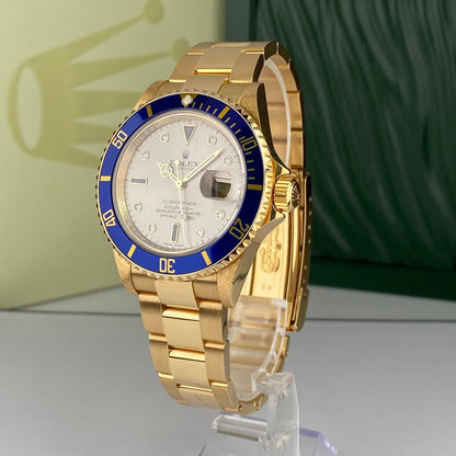 Rolex Submariner Date 16618 Silver Serti Diamond Dial 18K Yellow Gold 40mm