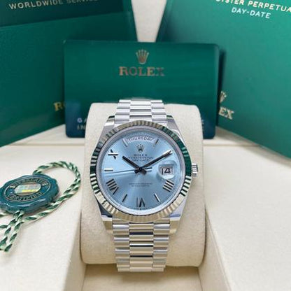 Rolex Day-Date 40 228236 Platinum Ice Blue Roman Dial 40mm