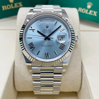 Rolex Day-Date 40 228236 Platinum Ice Blue Roman Dial 40mm