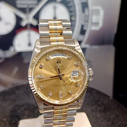 Rolex Day-Date 36 18239 Tridor Champagne Diamond Dial White Gold 36mm