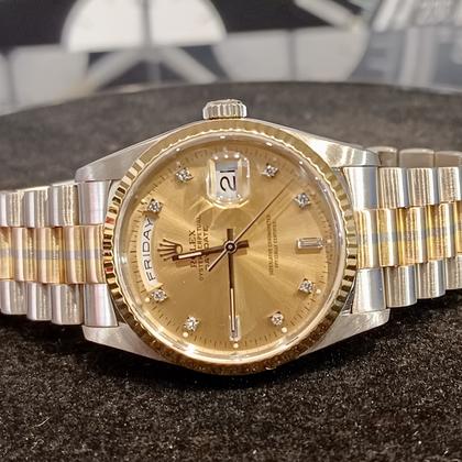 Rolex Day-Date 36 18239 Tridor Champagne Diamond Dial White Gold 36mm