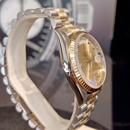 Rolex Day-Date 36 18239 Tridor Champagne Diamond Dial White Gold 36mm