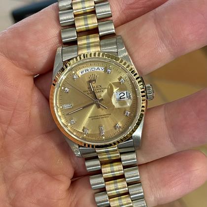 Rolex Day-Date 36 18239 Tridor Champagne Diamond Dial White Gold 36mm