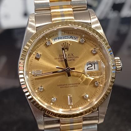 Rolex Day-Date 36 18239 Tridor Champagne Diamond Dial White Gold 36mm