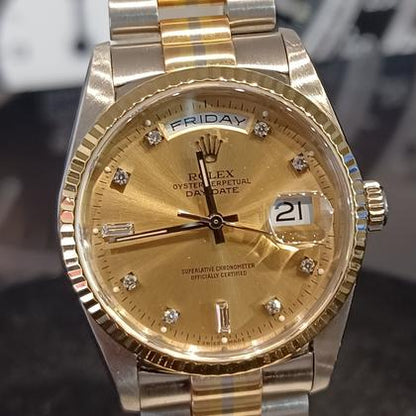 Rolex Day-Date 36 18239 Tridor Champagne Diamond Dial White Gold 36mm