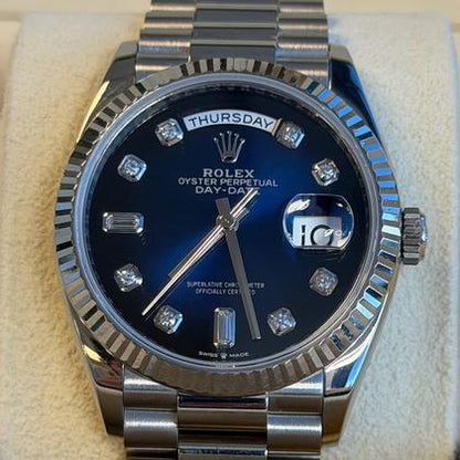 Rolex Day-Date 36 128239 Blue Ombré Diamond Dial White Gold 36mm