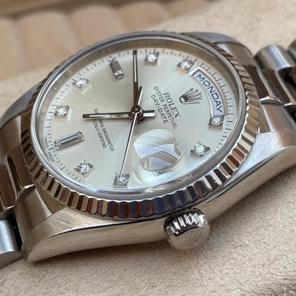 Rolex Day-Date 36 18239 A-Series Silver Diamond Dial White Gold 36mm