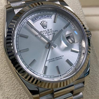 Rolex Day-Date 36 128239 White Gold Silver Index Dial President 36mm