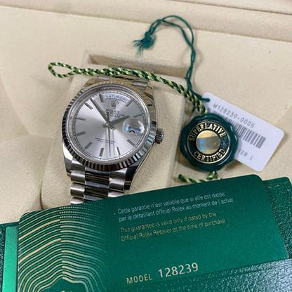 Rolex Day-Date 36 128239 White Gold Silver Index Dial President 36mm