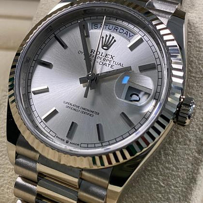 Rolex Day-Date 36 128239 White Gold Silver Index Dial President 36mm