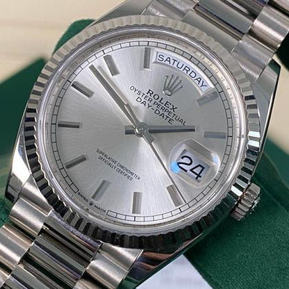 Rolex Day-Date 36 128239 White Gold Silver Index Dial President 36mm