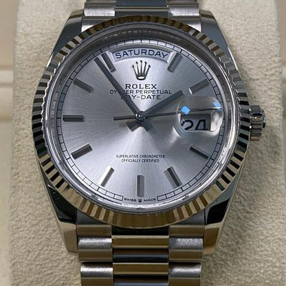 Rolex Day-Date 36 128239 White Gold Silver Index Dial President 36mm