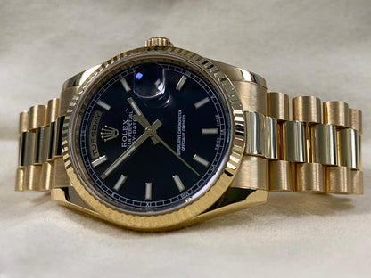 Rolex Day-Date 36 118238 Black Index Dial Yellow Gold President 36mm