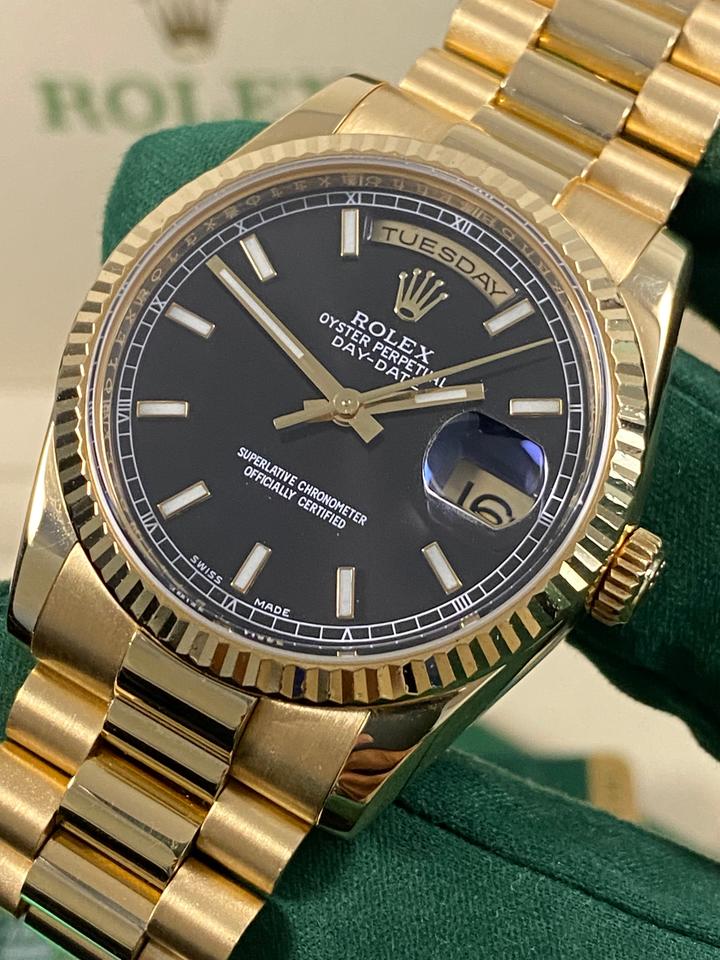 Rolex Day-Date 36 118238 Black Index Dial Yellow Gold President 36mm