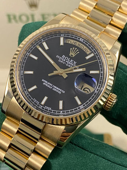 Rolex Day-Date 36 118238 Black Index Dial Yellow Gold President 36mm