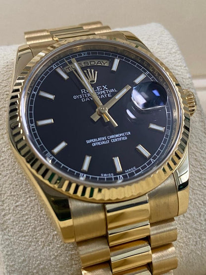Rolex Day-Date 36 118238 Black Index Dial Yellow Gold President 36mm