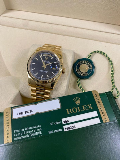 Rolex Day-Date 36 118238 Black Index Dial Yellow Gold President 36mm