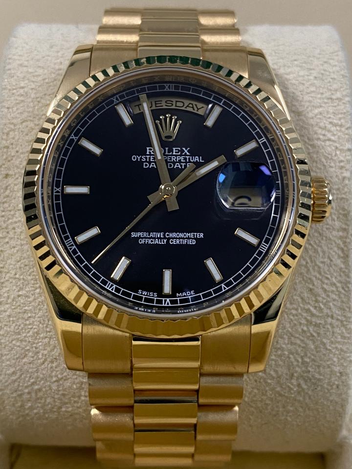 Rolex Day-Date 36 118238 Black Index Dial Yellow Gold President 36mm