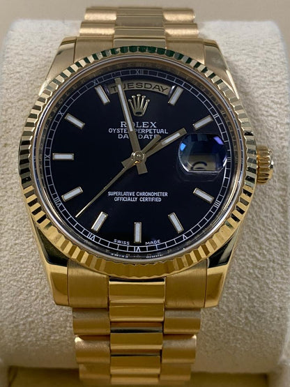 Rolex Day-Date 36 118238 Black Index Dial Yellow Gold President 36mm