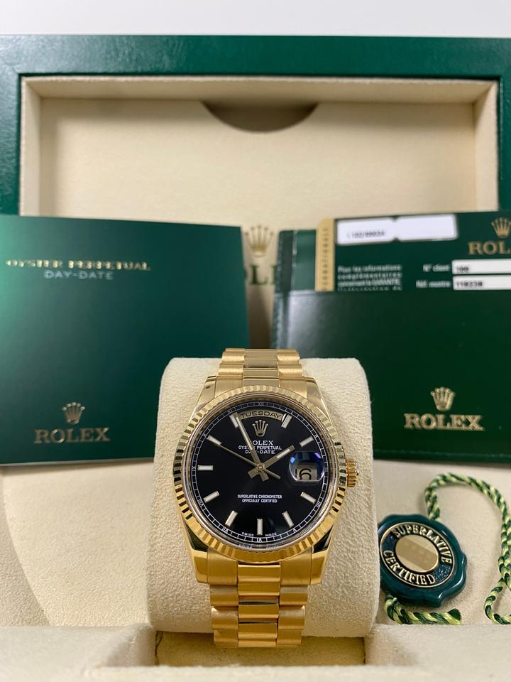 Rolex Day-Date 36 118238 Black Index Dial Yellow Gold President 36mm