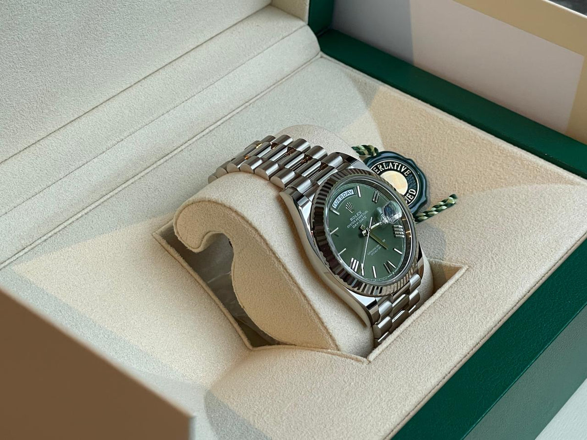 Rolex Day-Date 40 228239 White Gold Green Roman Dial 40mm