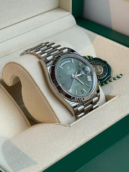 Rolex Day-Date 40 228239 White Gold Green Roman Dial 40mm