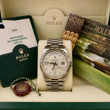 Rolex Day-Date 36 18239 A-Series Silver Diamond Dial White Gold 36mm