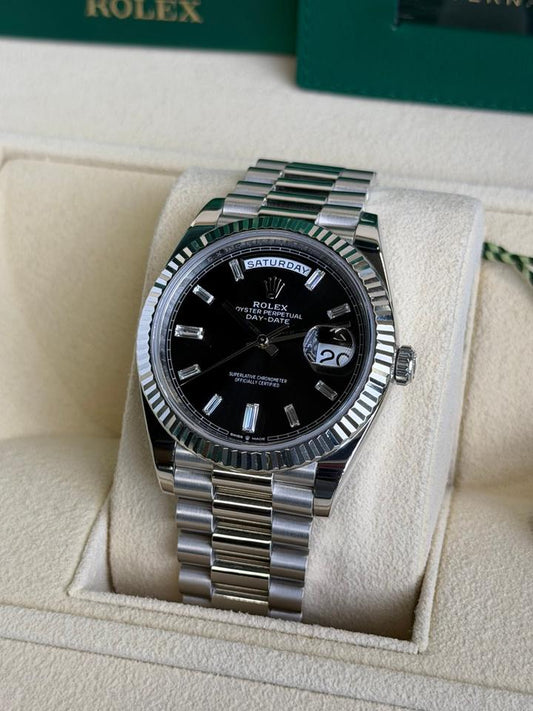 Rolex Day-Date 40 228236 Platinum Black Baguette Diamond Dial 40mm