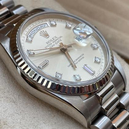 Rolex Day-Date 36 18239 A-Series Silver Diamond Dial White Gold 36mm