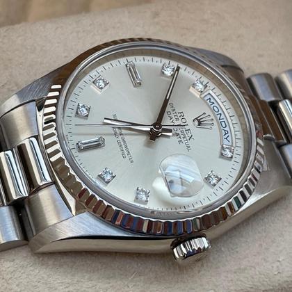 Rolex Day-Date 36 18239 A-Series Silver Diamond Dial White Gold 36mm