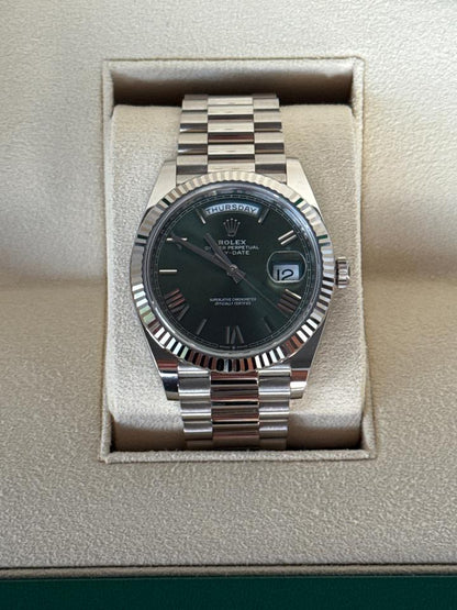 Rolex Day-Date 40 228239 White Gold Green Roman Dial 40mm