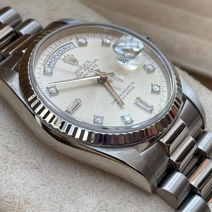 Rolex Day-Date 36 18239 A-Series Silver Diamond Dial White Gold 36mm