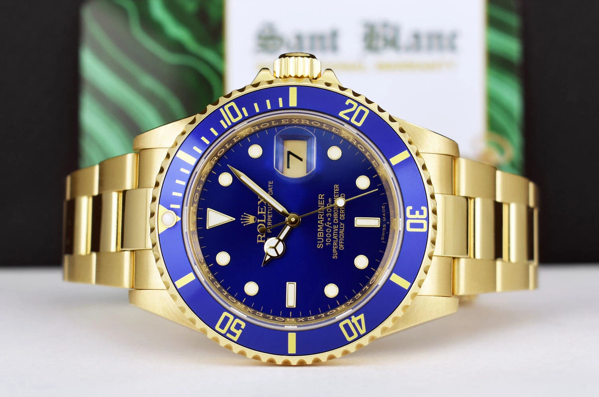 Rolex Submariner Date 16618 Blue Dial 18K Yellow Gold 40mm
