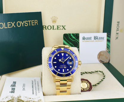 Rolex Submariner Date 16618 Blue Dial 18K Yellow Gold 40mm