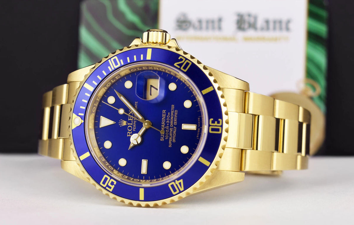 Rolex Submariner Date 16618 Blue Dial 18K Yellow Gold 40mm