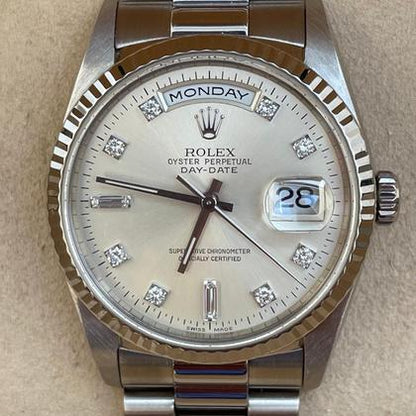 Rolex Day-Date 36 18239 A-Series Silver Diamond Dial White Gold 36mm